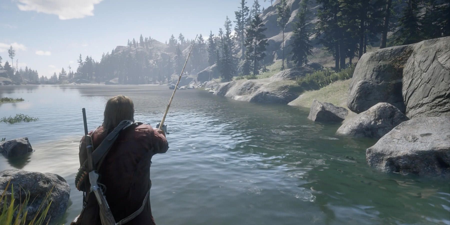 Red Dead Redemption 2 اللاعب يصطاد الأسماك الضخمة